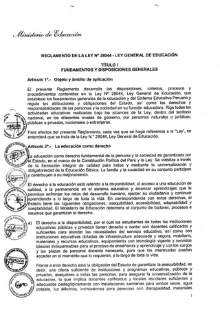 REGLAMENTO DE LA LEY  N° 28044 LEY GENERAL DE EDUCACIÓN
