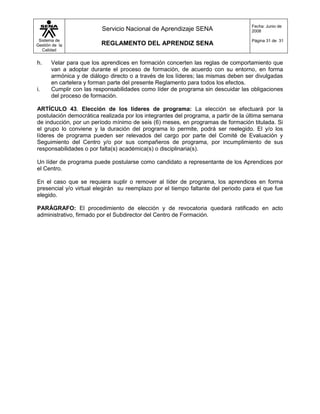 Reglamento del aprendiz  