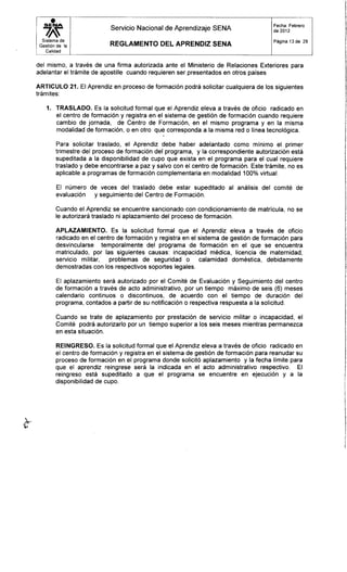 Reglamento del aprendiz sena