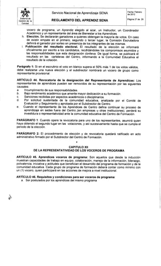 Reglamento del aprendiz sena