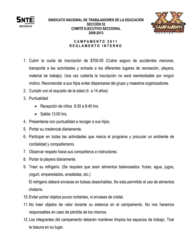 Reglamento Del Campamento reglamento-del-campamento