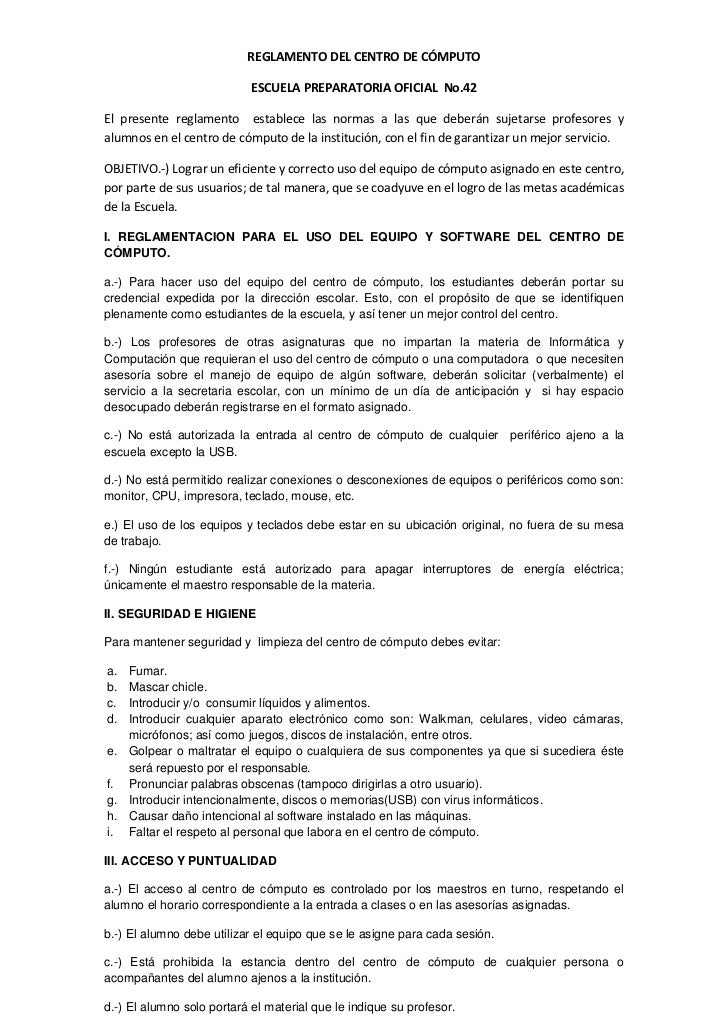 Reglamento del centro de cómputo epo 42