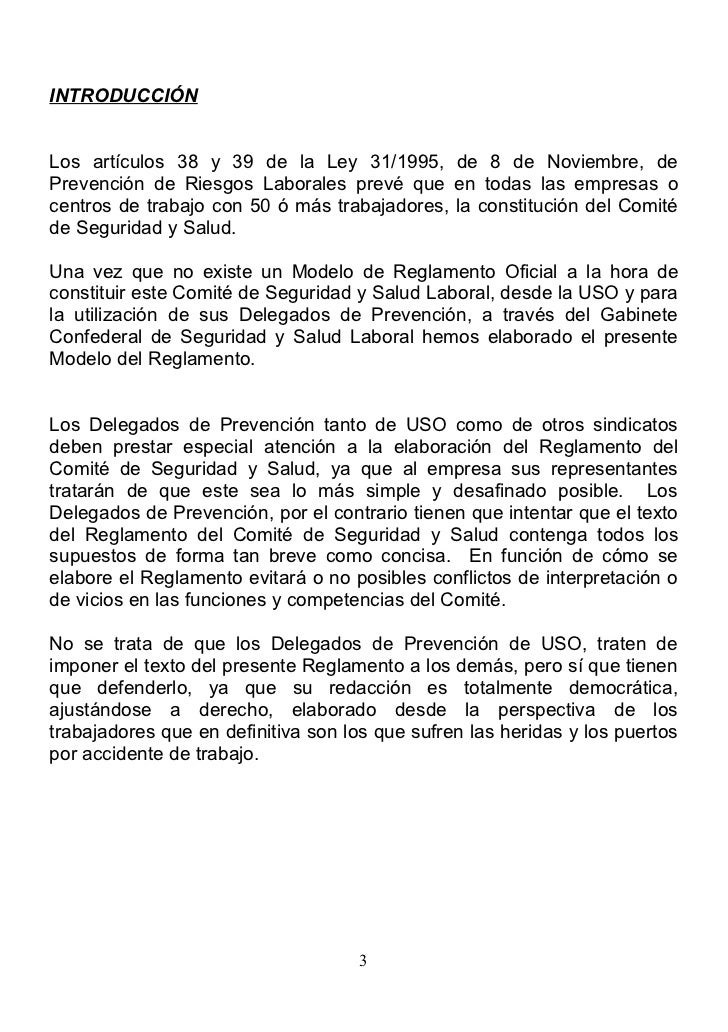 Reglamento del comite de seguridad y salud laboral