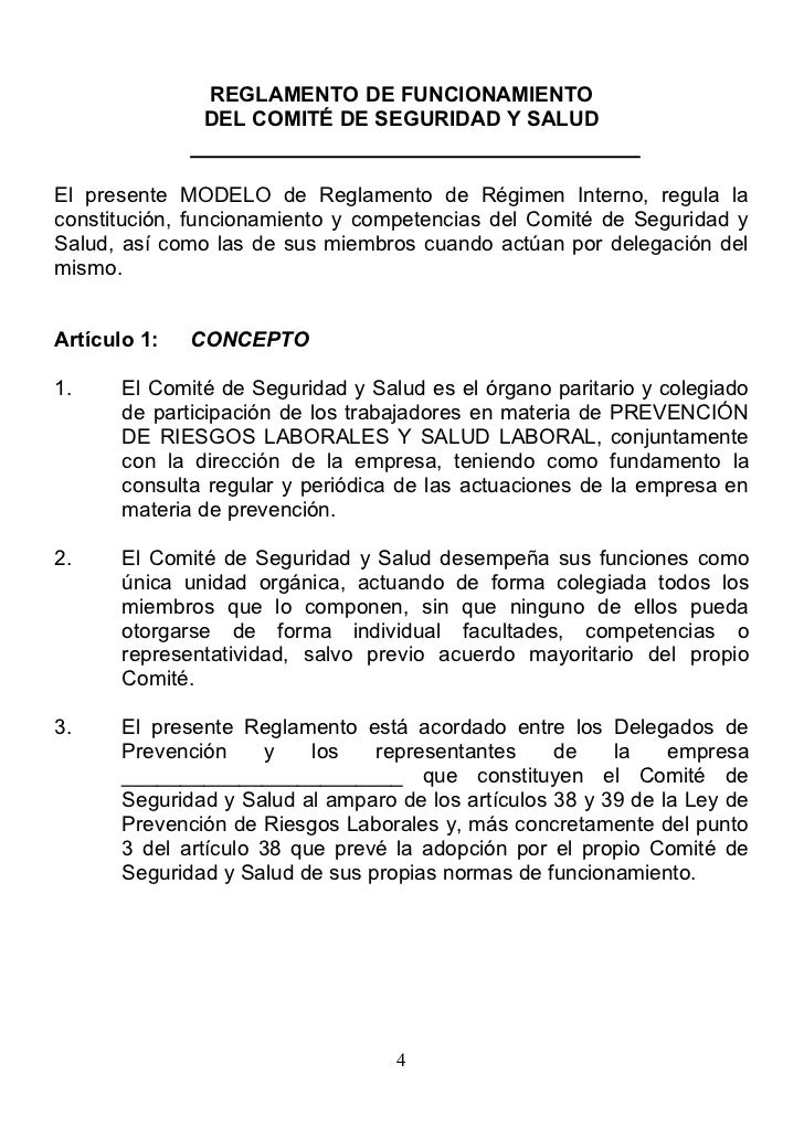Reglamento del comite de seguridad y salud laboral