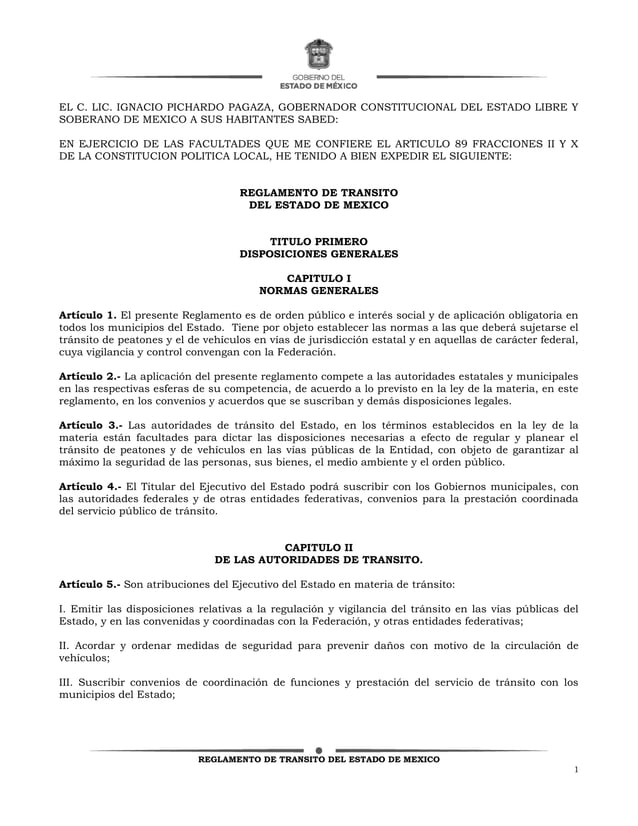 Reglamento de transito del estado de mexico