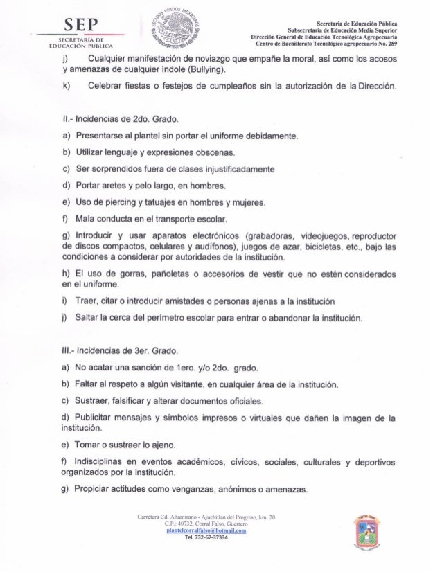 Reglamento Escolar De Secundaria