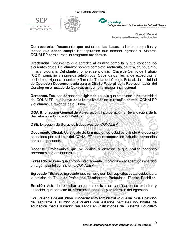 Reglamento escolar CONALEP