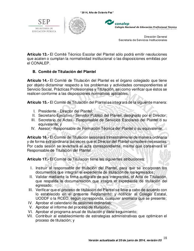 Reglamento escolar CONALEP