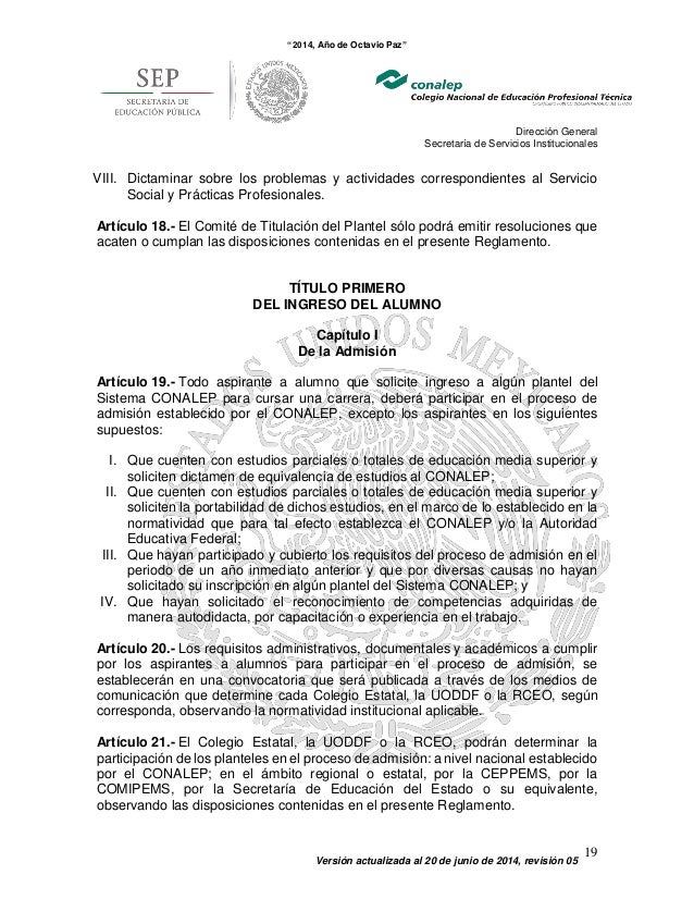 Reglamento escolar CONALEP