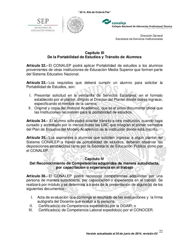 Reglamento escolar CONALEP