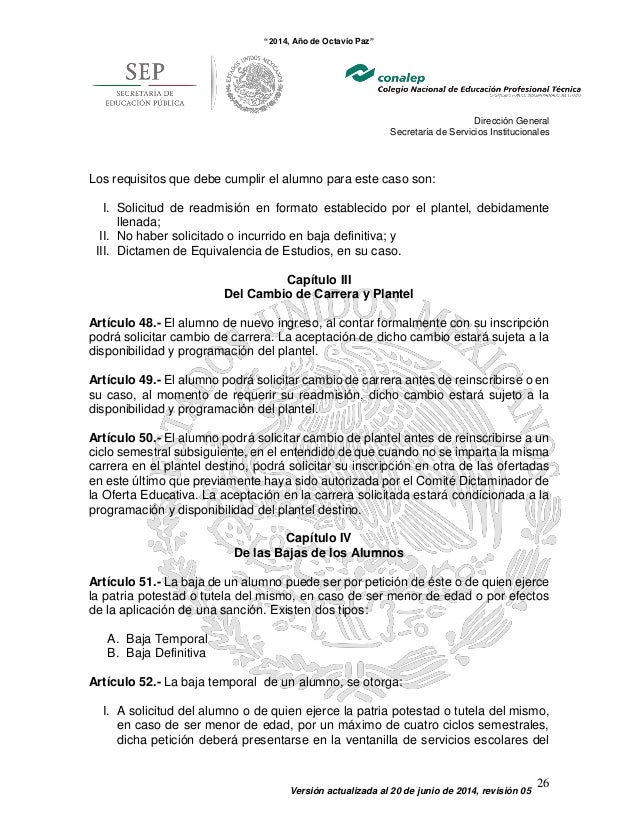 Reglamento escolar CONALEP