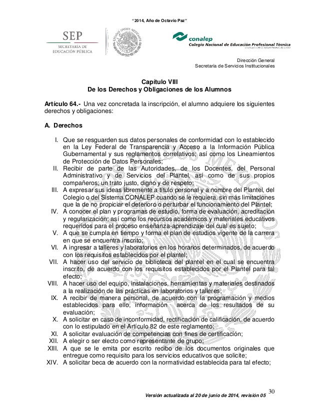 Reglamento escolar CONALEP