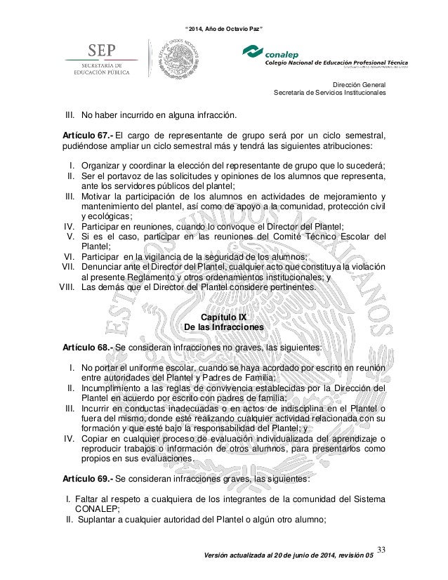 Reglamento escolar CONALEP