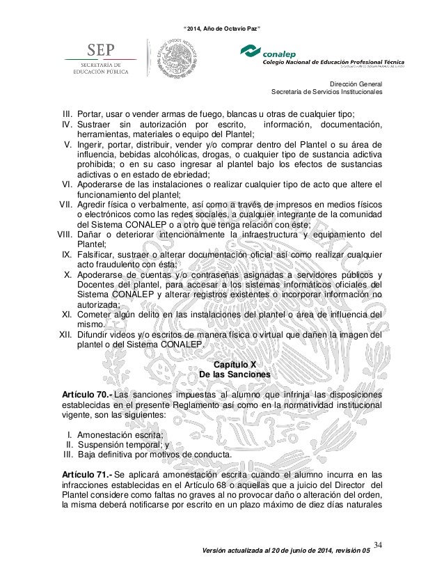 Reglamento escolar CONALEP