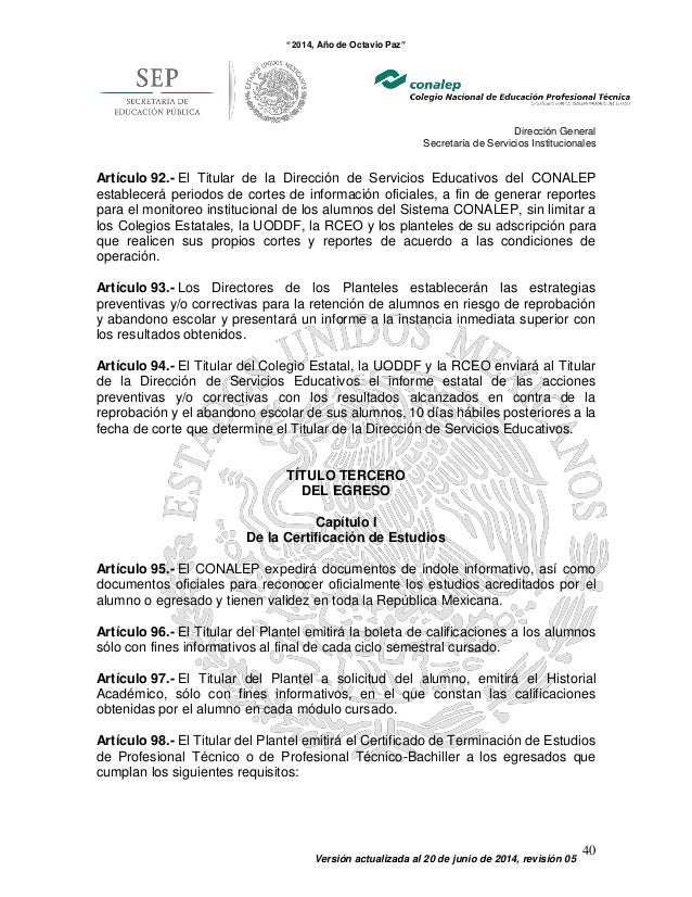 Reglamento escolar CONALEP
