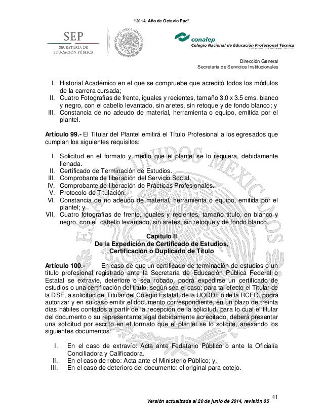 Reglamento escolar CONALEP