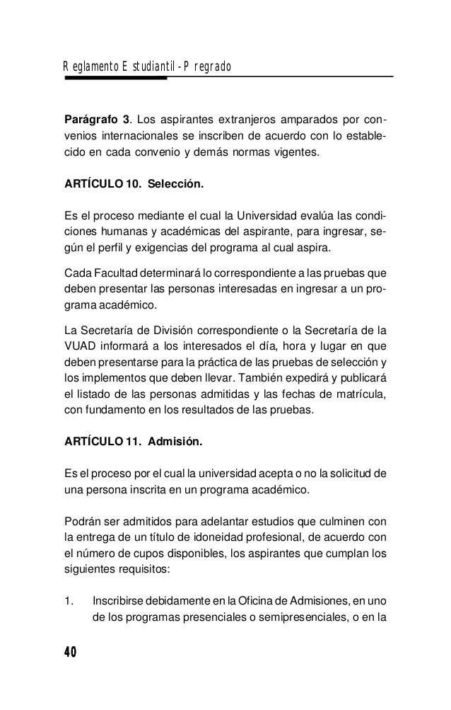 Reglamento estudiantil pregrado
