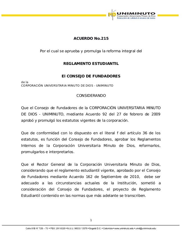 Reglamento estudiantil uniminuto acuerdo 215 (1)