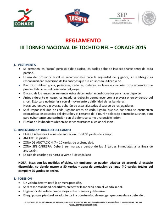 Reglamento iii torneo nacional de tochito nfl conade2015