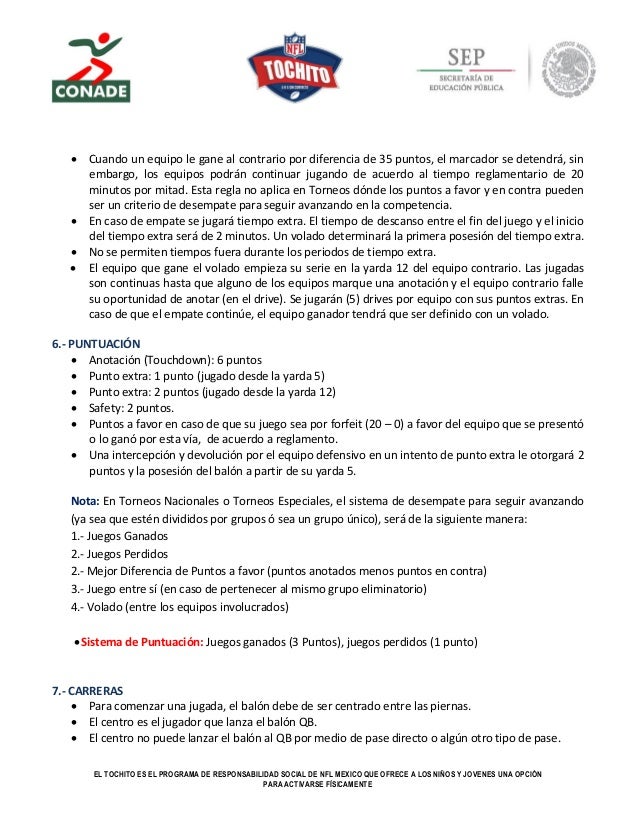 Reglamento iii torneo nacional de tochito nfl conade2015