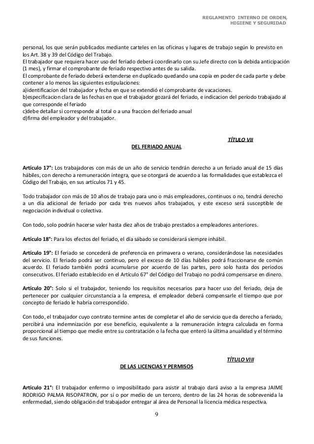 Reglamento Interno Cecinas La Surena