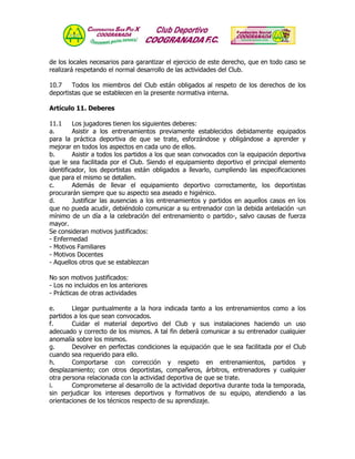 Reglamento Interno Club Deportivo Fundación Social Coogranada
