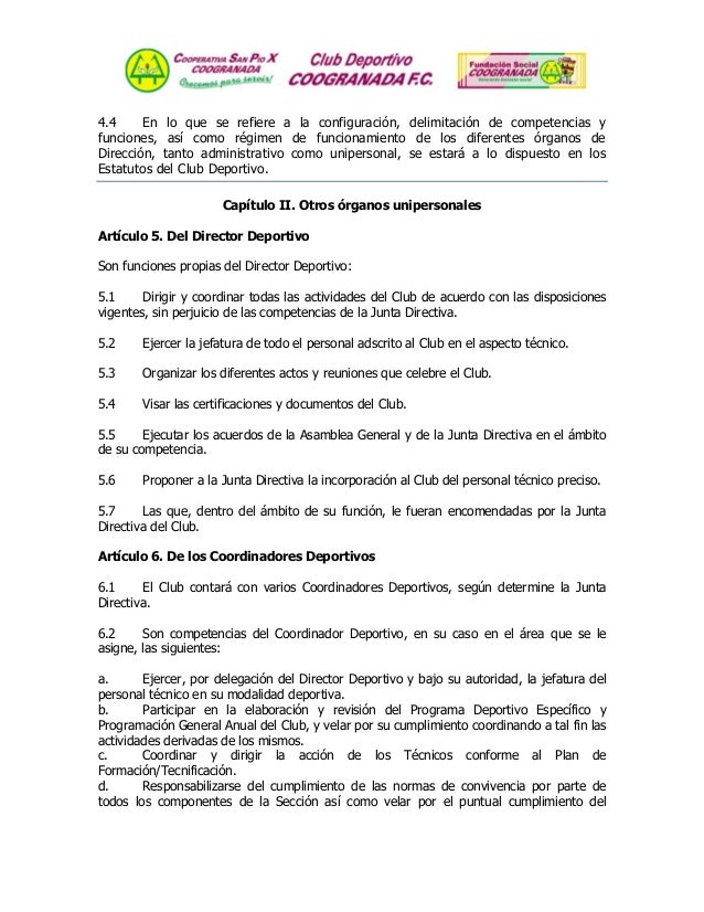 Reglamento Interno Club Deportivo Fundación Social Coogranada Reglamento Interno Club Deportivo Fundación Social Coogranada