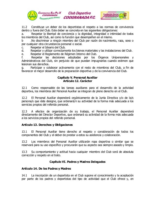 Reglamento Interno Club Deportivo Fundación Social Coogranada Reglamento Interno Club Deportivo Fundación Social Coogranada