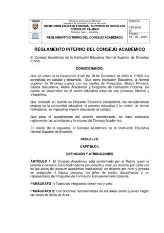 Reglamento Interno Consejo AcadéMico Ienss | PDF