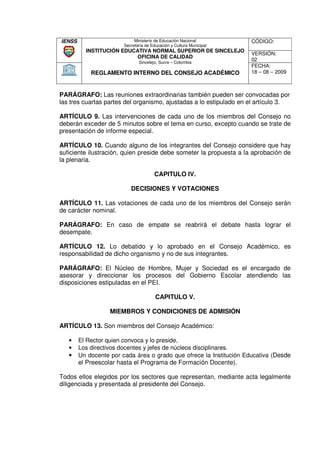 Reglamento Interno Consejo AcadéMico Ienss | PDF