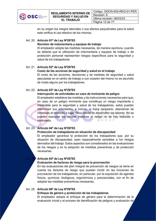 REGLAMENTO INTERNO DE SEGURIDAD Y SALUD EN EL TRABAJO | PDF