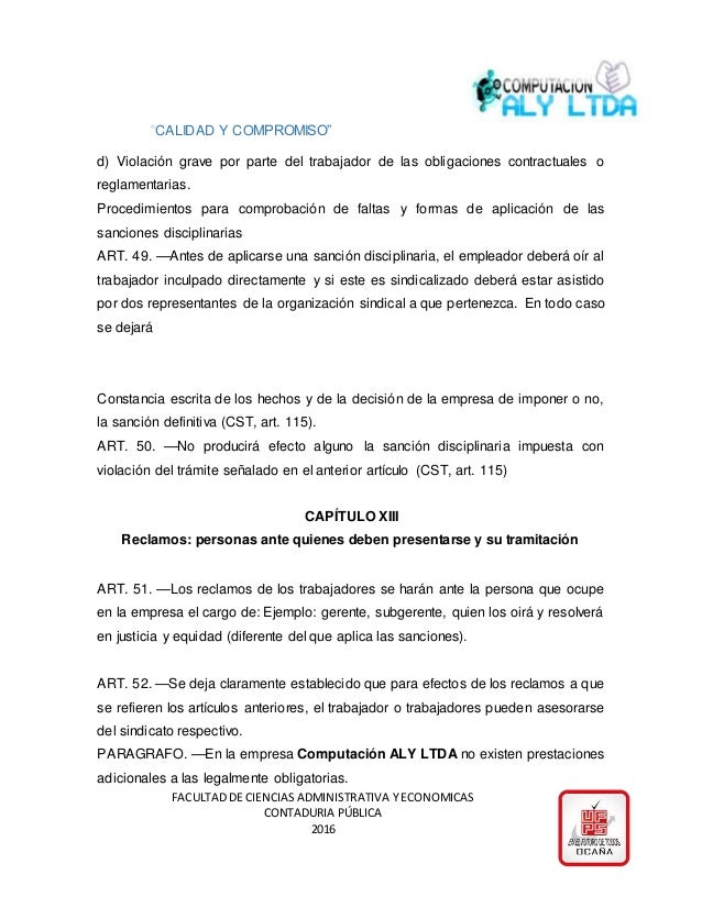 Reglamento interno de trabajo