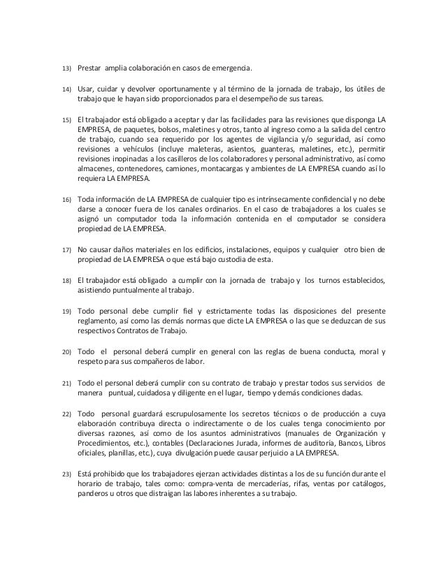 Reglamento Interno De Trabajo 2017