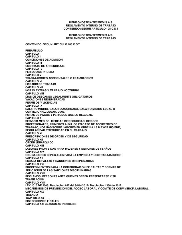 Reglamento interno mediagnostica tecmedi s.a.s.