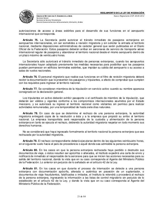 Reglamento ley migracion