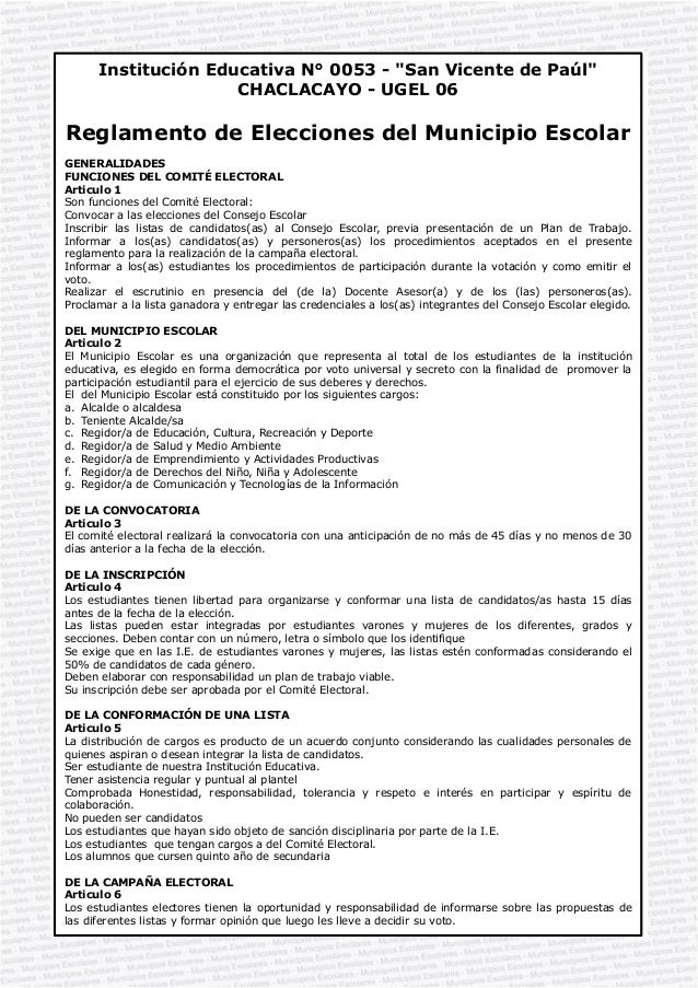 Reglamento de las Elecciones para Municipio Escolar