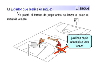 El saqueEl jugador que realice el saque:No pisará el terreno de juego antes de lanzar el balón ni mientras lo lanza.¡La línea no se puede pisar en el saque! 