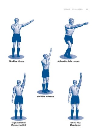 81SEÑALES DEL ÁRBITRO
Tiro libre directo
Tiro libre indirecto
Tarjeta amarilla
(Amonestación)
Tarjeta roja
(Expulsión)
Aplicación de la ventaja
 