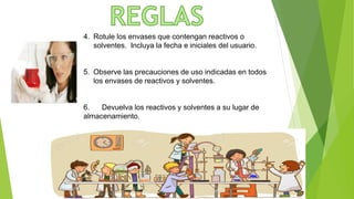4. Rotule los envases que contengan reactivos o
solventes. Incluya la fecha e iniciales del usuario.
5. Observe las precauciones de uso indicadas en todos
los envases de reactivos y solventes.
6. Devuelva los reactivos y solventes a su lugar de
almacenamiento.
 