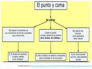 Tomado de Arias, L (http://cmapspublic2.ihmc.us/rid=1K8TTDPDP-D621W3-2Y3S/El%20punto%20y%20coma.cmap) 
 