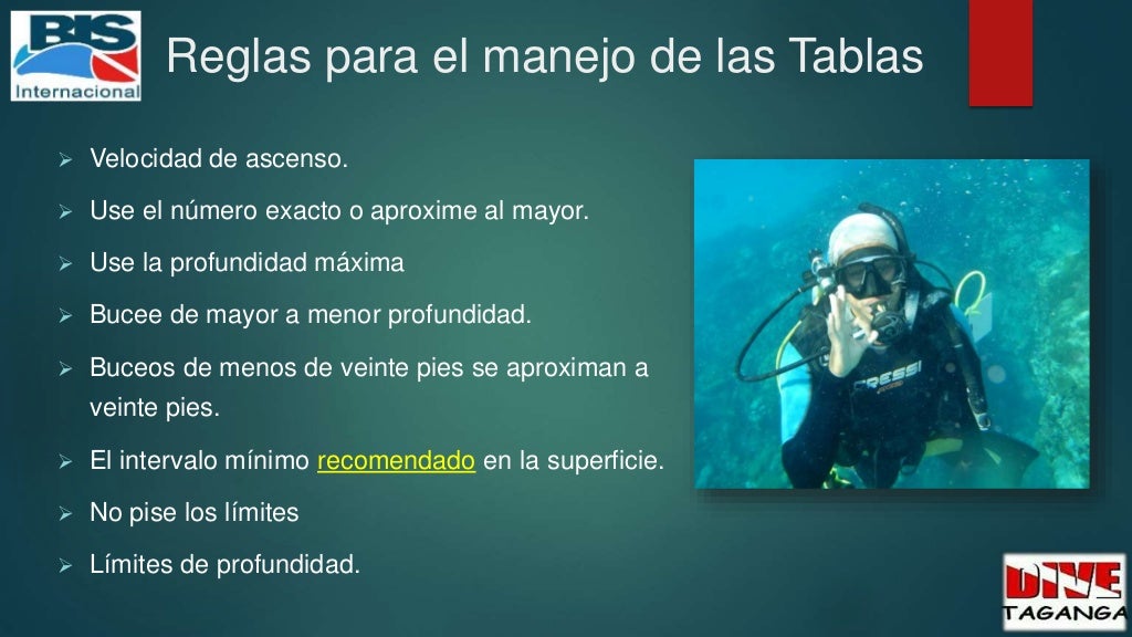 Reglas para el manejo de tablas de buceo