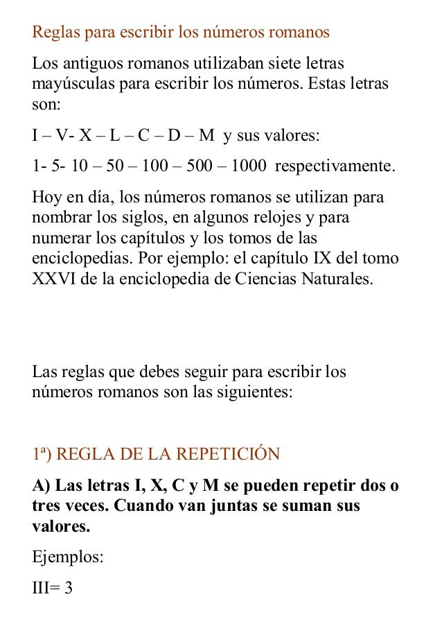 Reglas Para Escribir Los Numeros Romanos