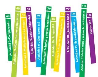 A
c
t
iv
id
a
d
5
–
V
a
lo
r
e
s
f
a
lt
a
n
t
e
s
63
Activid
ad
10–¿Cu
ántos
son?
99
57
A
ct
iv
id
ad
4–
M
ul
tip
lic
an
do
es
m
ej
or
87
Actividad
8–¡A
repartir!
A
c
t
iv
id
a
d
2
–
C
o
m
p
a
r
a
n
d
o
43
A
c
t
iv
id
a
d
7
–
S
u
m
a
r
y
r
e
s
t
a
r
f
r
a
c
c
io
n
e
s
79
E
v
a
lu
a
c
ió
n
123
Actividad
6–¿Qué
parte
es?
71
A
c
t
iv
id
a
d
1
1
–
E
s
p
r
o
b
a
b
le
q
u
e
..
.
109
A
c
t
i
v
i
d
a
d
9
–
F
r
a
c
c
i
o
n
e
s
e
q
u
i
v
a
l
e
n
t
e
s
93
A
c
ti
v
id
a
d
3
–
N
ú
m
e
ro
s
d
e
s
c
o
m
p
u
e
s
to
s
49
Ac
tiv
ida
d
12
–D
ob
le,
trip
le
y
cuá
dru
ple
de
fra
cci
on
es
115
O
b
r
a
p
r
o
t
e
g
i
d
a
p
o
r
s
e
p
-
i
n
d
a
u
t
o
r
R
e
g
i
s
t
r
o
P
ú
b
l
i
c
o
0
3
-
2
0
1
2
-
0
3
0
6
1
1
0
9
1
6
0
0
-
0
1
0
3
-
2
0
1
2
-
0
3
0
6
1
1
0
6
5
9
0
0
-
0
1
L
a
P
i
r
a
t
e
r
í
a
e
s
u
n
d
e
l
i
t
o
"
 