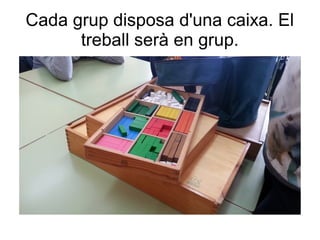 Cada grup disposa d'una caixa. El
treball serà en grup.
 