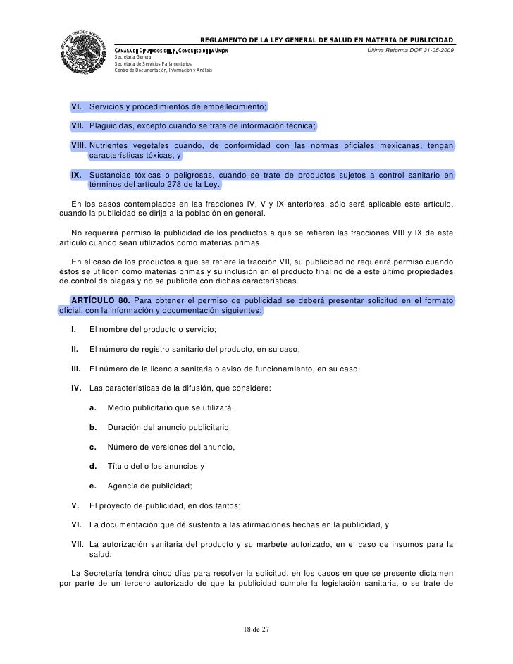 Reglamento de la ley federal de salud en materia de publicidad Reglamento de la ley federal de salud en materia de publicidad
