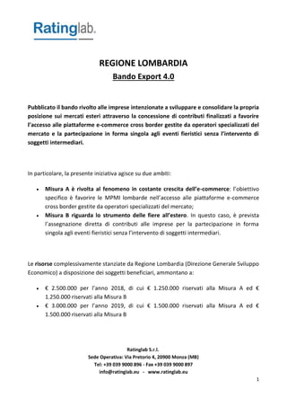 REGIONE LOMBARDIA - Bando Export 4.0
