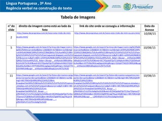 Língua Portuguesa , 3º Ano
Regência verbal na construção do texto
Tabela de Imagens
n° do
slide
direito da imagem como est...