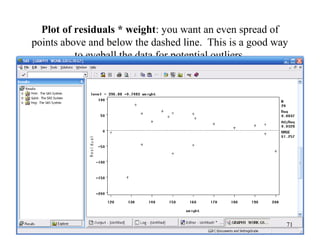 Plot of residuals * weight: you want an even spread of
points above and below the dashed line. This is a good way
to eyeball the data for potential outliers.
71
 