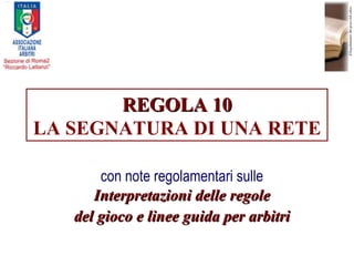 REGOLA 10 LA SEGNATURA DI UNA RETE con note regolamentari sulle  Interpretazioni delle regole del gioco e linee guida per arbitri 