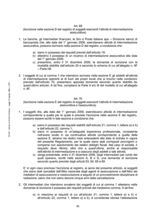 Regolamento ISVAP 5/06 Modificato dal Provv. N 2720 del 2 Luglio 2009